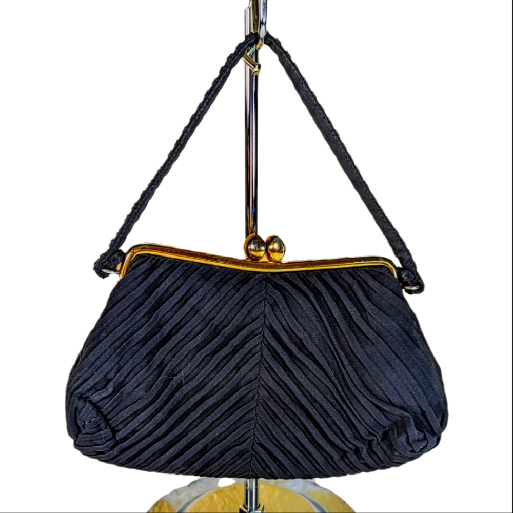 Vintage J.R. Black Fabric Kisslock Handbag With Coin Purse